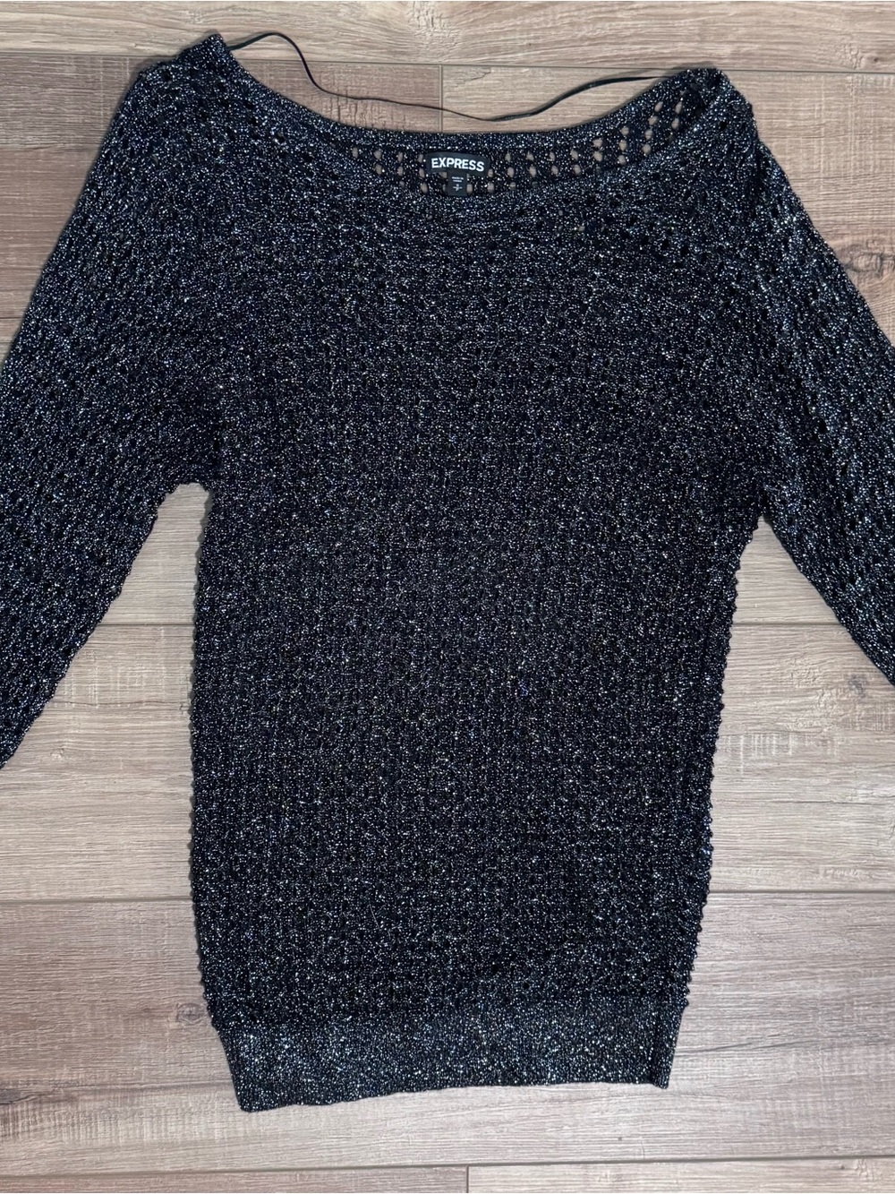 Express Women's Black Metallic Scoop Neck Sweater
